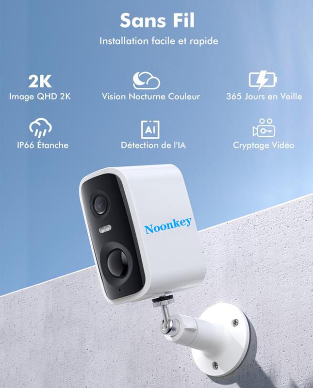 Noonkey 3K Solar Rechargeable Wireless Security Camera Outdoor,  Battery Powered WiFi Security Camera with Spotlight & Siren Alarm, AI Detection for Home Security, Color Night Vision, 2-Way Speaker, Waterproof, Cloud SD Card Storage,Work with Alexa Cable