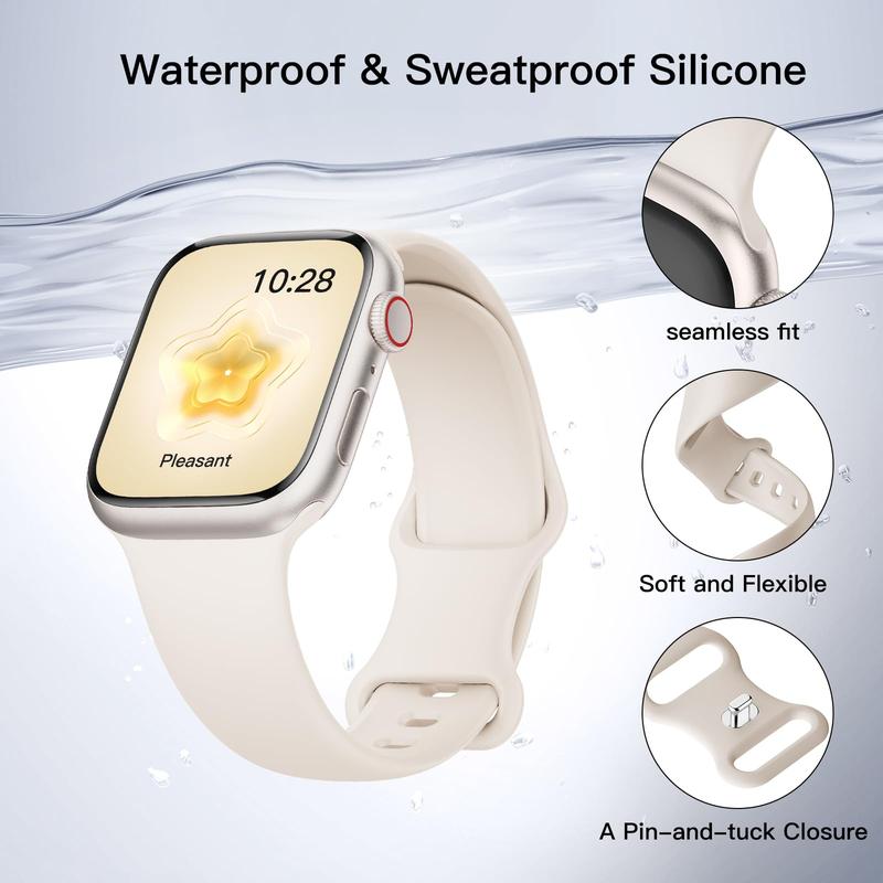 Sport silicone band compatible with Apple Watch bands 40mm 38mm 41mm 44mm 45mm 42mm 49mm women men, soft wristband waterproof replacement sport strap for iWatch bands Series 9 8 7 6 5 4 3 2 1 se ultra, only the strap, not containing a watch Accessories