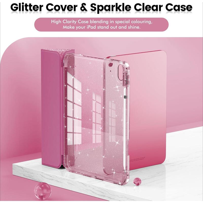 Compatible with 10th Generation Case, Case 10th Generation 10.9 Inch, Cute Glitter Cover with Clear Back, Pencil Holder, Anti-Yellowing, Rose Pink