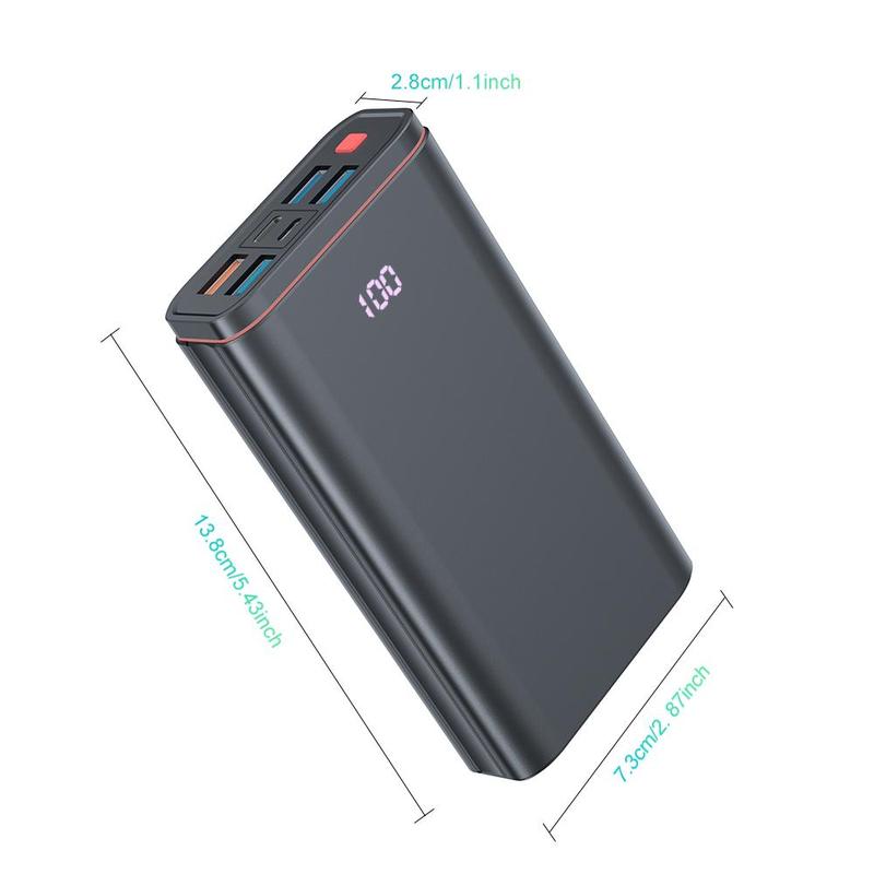 Portable Charger, 20000mAh Power Bank with 4 USB-A Ports, QC18W Type-C Output Input Fast Charging Adapter with LED Digital Display for Phone Tablet, Stocking Fillers Gift