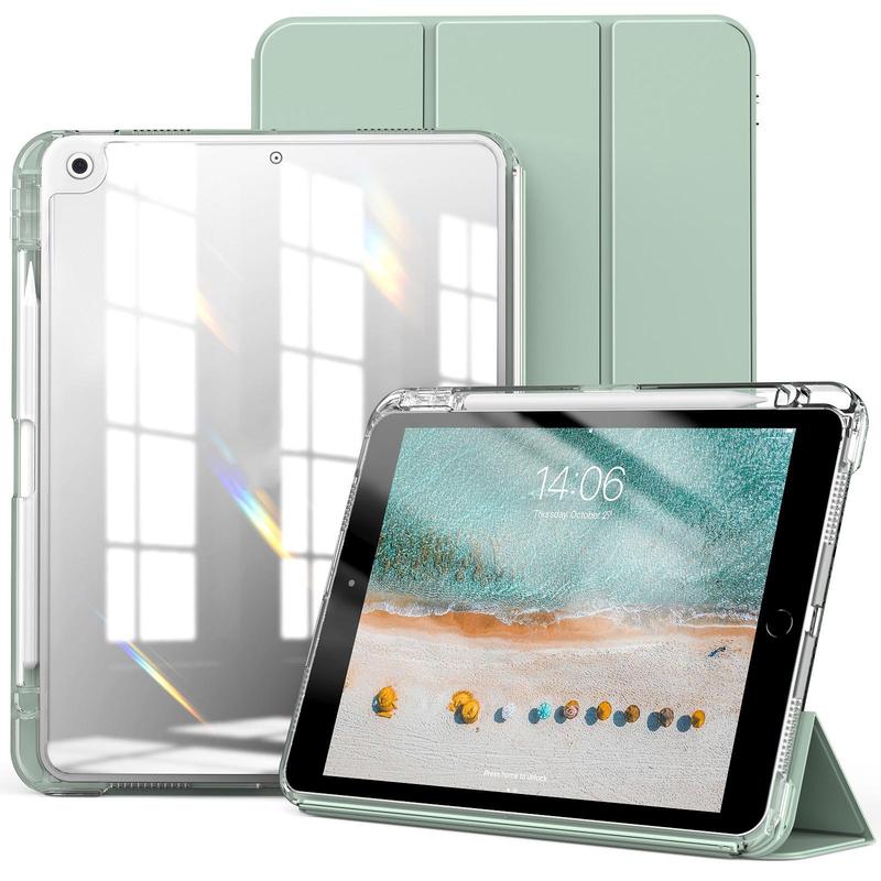 Hybrid Tablet Case with Pencil Holder, 1 Count Clear Hard Back Shell Tablet Case, Tablet & Computer Accessories for iPad 9th 8th 7th Generation 2021 2020 2019