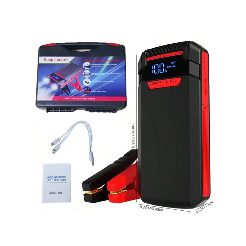 4 In 1 10000mAh Rechargeable Battery Starter Multifunctional Portable Car Jump Starter, 2500A Peak Fast Charging (Universal For All 12V Cars) Jump Starter With Display, Smart Jumper Cables, LED Light Complimentary Toolkit