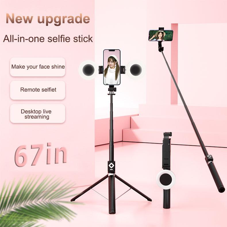 New 67'' Phone Tripod with Fill Light & Remote, Selfie Stick Tripod, Extendable Stand for iPhone 16 15 14 13 12 & Android, Stable, Portable Travel Accessory (Compatible with all iPhone & Android）