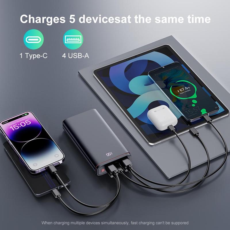 Portable Charger, 20000mAh Power Bank with 4 USB-A Ports, QC18W Type-C Output Input Fast Charging Adapter with LED Digital Display for Phone Tablet, Stocking Fillers Gift