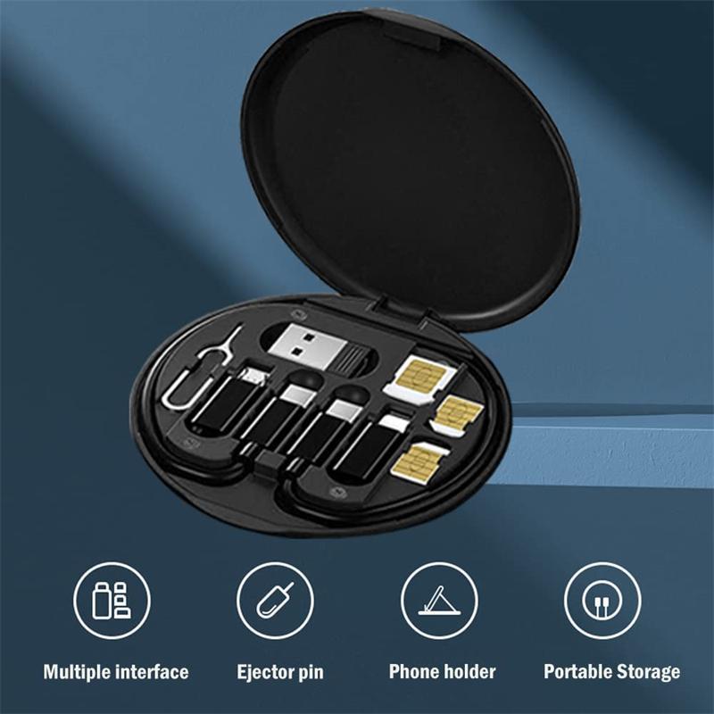 Portable USB Adapter Cable Conversion Set with Storage Box, Convertor USB C To Lightning Type C Micro USB Adapter Set Without SIM Card, Phone Accessories