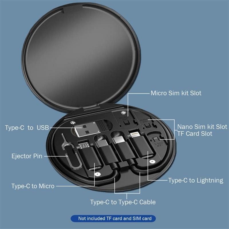 Portable USB Adapter Cable Conversion Set with Storage Box, Convertor USB C To Lightning Type C Micro USB Adapter Set Without SIM Card, Phone Accessories