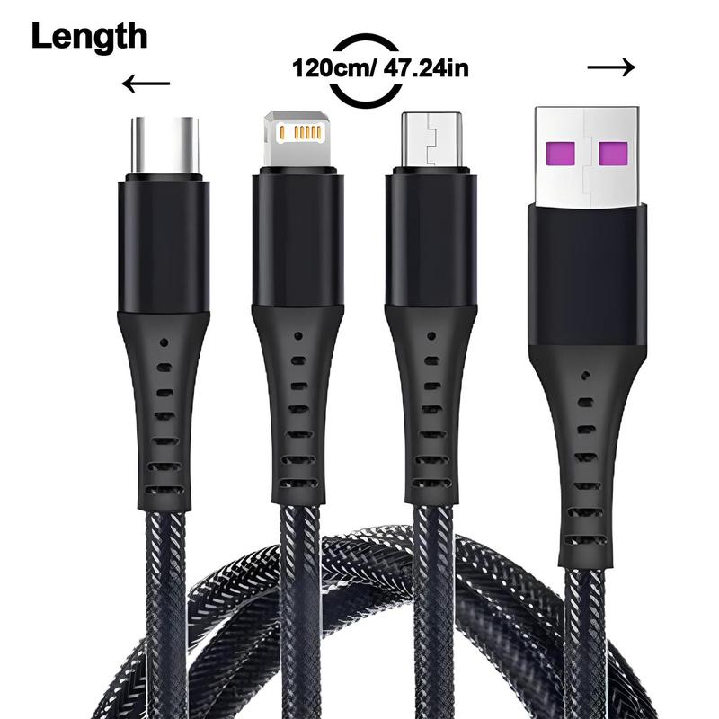 Type C Super Fast Charging Cable, 3 in 1 120W 6A Multifunctional Phone Charger Cable, USB-C Data Cable for iPhone 14 13 12 11 X Pro Max