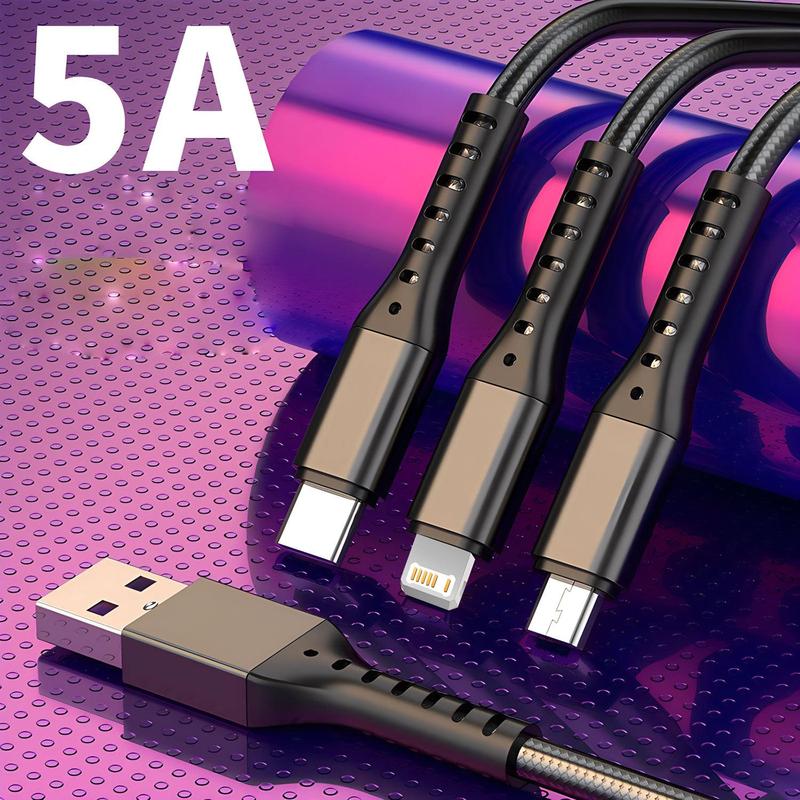 Type C Super Fast Charging Cable, 3 in 1 120W 6A Multifunctional Phone Charger Cable, USB-C Data Cable for iPhone 14 13 12 11 X Pro Max