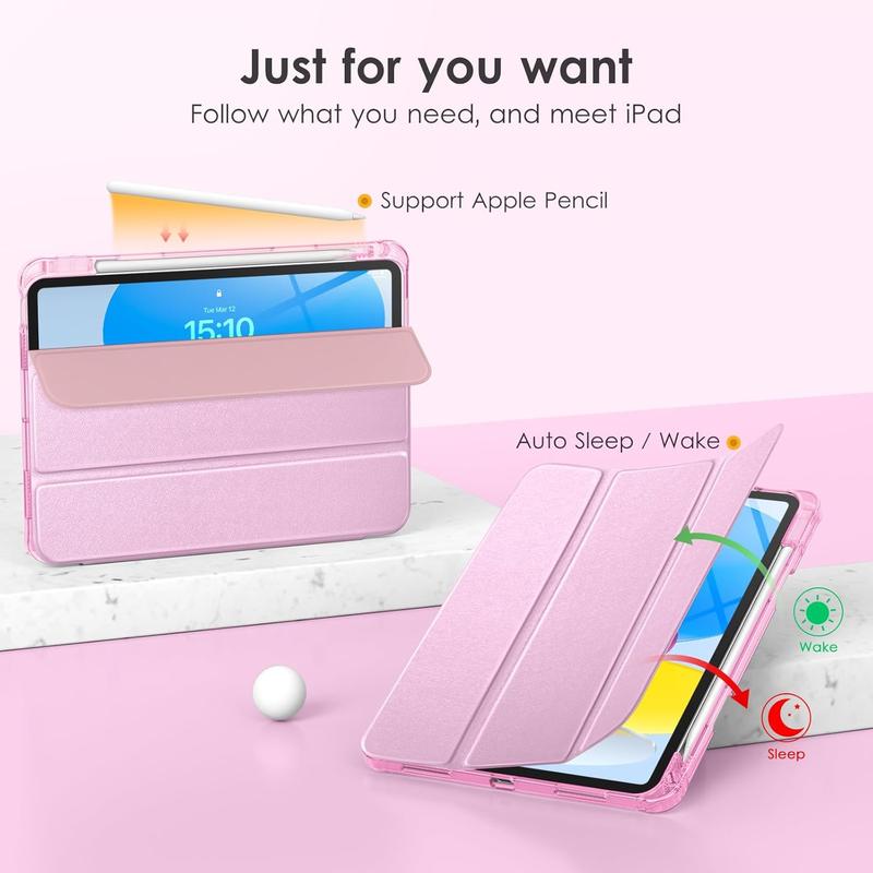 VIKESI for iPad 10th Generation Case 10.9 inch Released in 2022, Matte Slim Hard Back, Soft TPU Frame, Pencil Holder and Auto Sleep Wake Cover for iPad 10 Gen - Pink