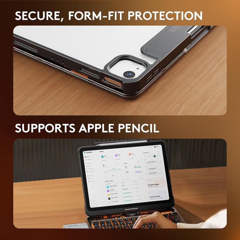 NAIDUN 360 Swivel Keyboard with Transparent Case Color backlight for iPad Tablet