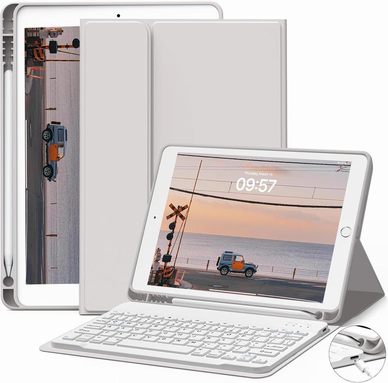Case with Keyboard for iPad 9th 8th 7th Generation (2021 2020 2019) 10.2 inch, Detachable   Keyboard Case with Pencil Holder Auto Wake Sleep, Gray
