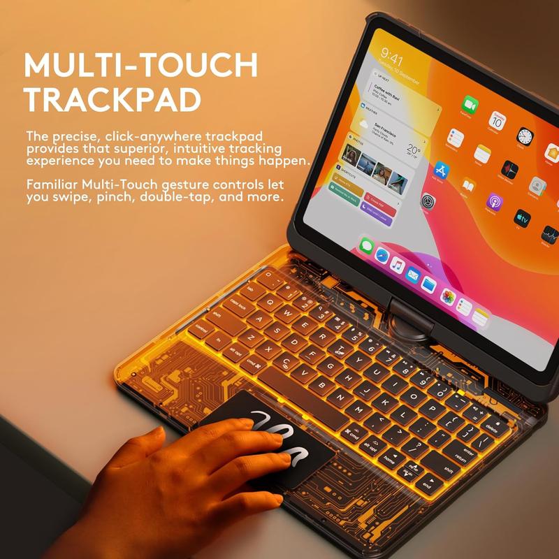 NAIDUN 360 Swivel Keyboard with Transparent Case Color backlight for iPad Tablet