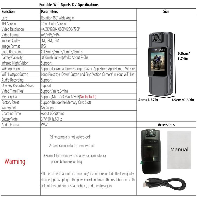 4K Outdoor Action Camera, 1 Count Sports Camera with 180° Rotation Lens, Portable Handheld DV Camera Supports WiFi Hotspot & IR Night View