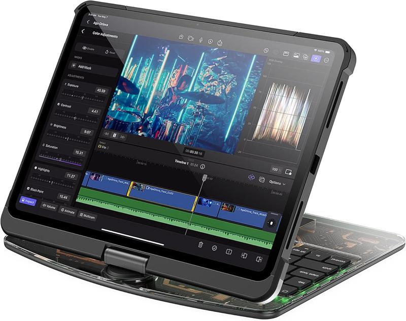 NAIDUN 360 Swivel Keyboard with Transparent Case Color backlight for iPad Tablet