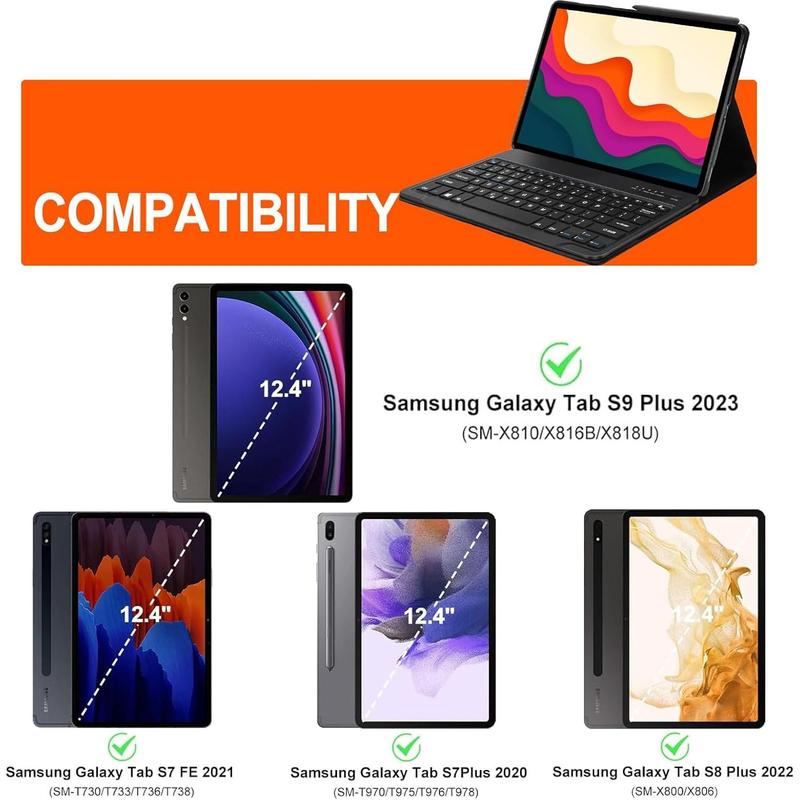 case for Galaxy Tab S9 with Keyboard Case  12.4 Inch 2023, Magnetic Detachable Bluetooth Keyboard, Smart Folio Cover with S Pen Holder, Galaxy Tab S7 FE S8 Keyboard, Type-C Rechargeable
