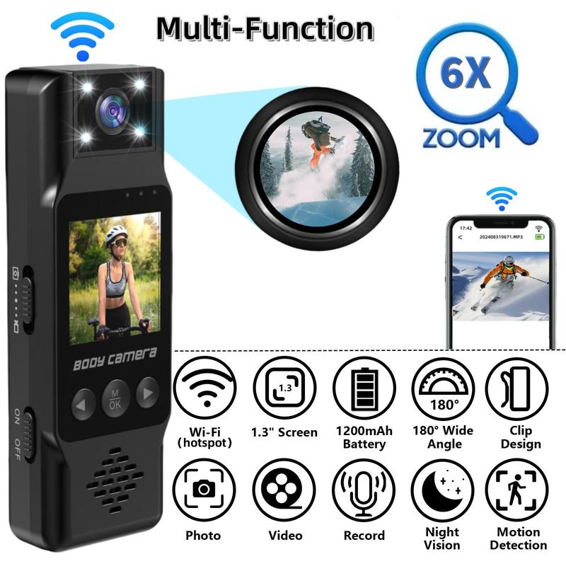 4K Portable Sports Vlogging Camera, Wearable Action Recording Camera with 1.3'' LCD Display & 180 Degree Rotation Lens, Wireless WiFi Hotspot Body Cam for Outdoor Sport
