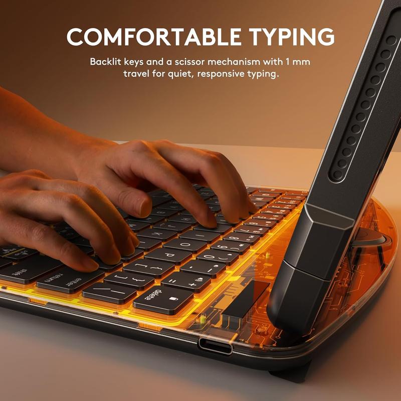NAIDUN 360 Swivel Keyboard with Transparent Case Color backlight for iPad Tablet