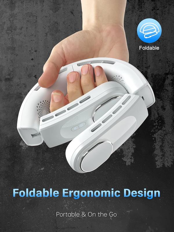 ChillGo Neck Fan - 4 Turbo Foldable Portable Fan - Personal Bladeless USB Fan 5200mAh with Strong Airflow, 4 Vent Air Conditioner, Wearable Cooling Fan for Travel Outdoor - White Pink, Father's Day Gifts for Dad Men Him