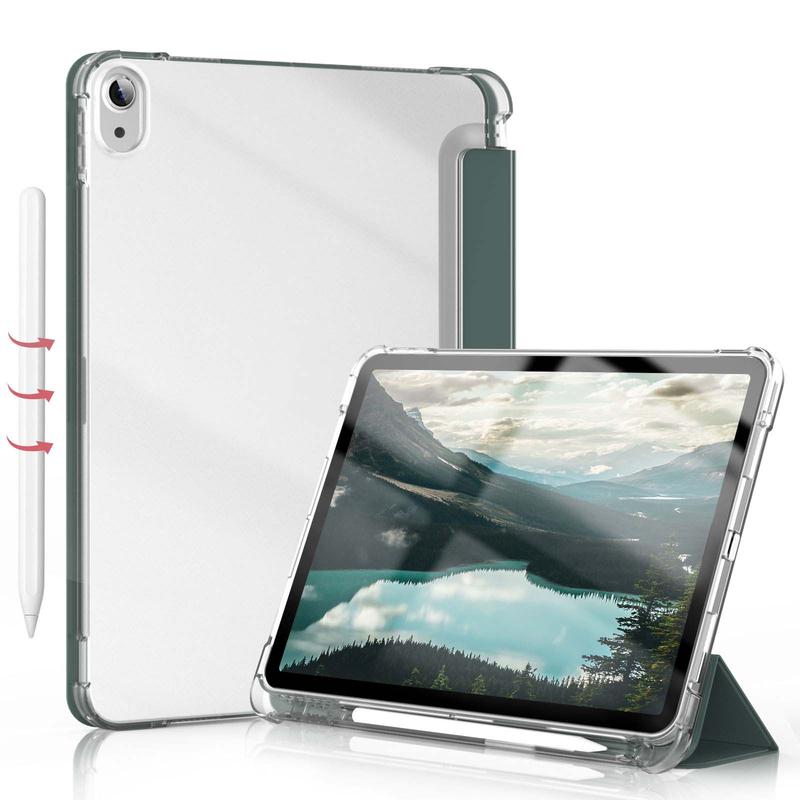 Shockproof Clear Tablet Case With Stand, 1 Count Auto Sleep Wake Slim Smart Cover, Translucent Soft TPU Shockproof Case With Pencil Holder Compatible With iPad Air4 5th 10.9inch, iPad 7 8 9th 10.2 inch, iPad 10th 10.9 inch