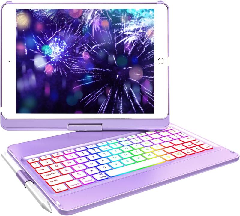 360 Rotating Keyboard Case for iPad 9th 8th 7th Genration 2021 2020 2019, 7-Color Backlit Detachable Wireless Bluetooth iPad Keyboard with 10.2-inch Tablet Keyboard Case Accessories