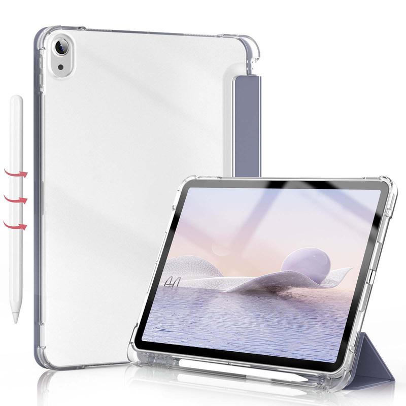 Shockproof Clear Tablet Case With Stand, 1 Count Auto Sleep Wake Slim Smart Cover, Translucent Soft TPU Shockproof Case With Pencil Holder Compatible With iPad Air4 5th 10.9inch, iPad 7 8 9th 10.2 inch, iPad 10th 10.9 inch