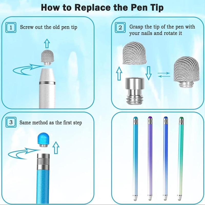 Colorful Stylus Pen, 4 Counts Precision Double Fiber Tip Stylus Pen, Tablet & Computer Accessories Compatible with Apple iPad iPhone Android Tablets