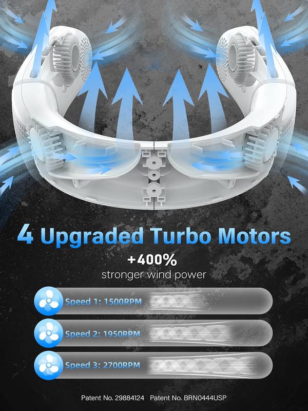 ChillGo Neck Fan - 4 Turbo Foldable Portable Fan - Personal Bladeless USB Fan 5200mAh with Strong Airflow, 4 Vent Air Conditioner, Wearable Cooling Fan for Travel Outdoor - White Pink, Father's Day Gifts for Dad Men Him