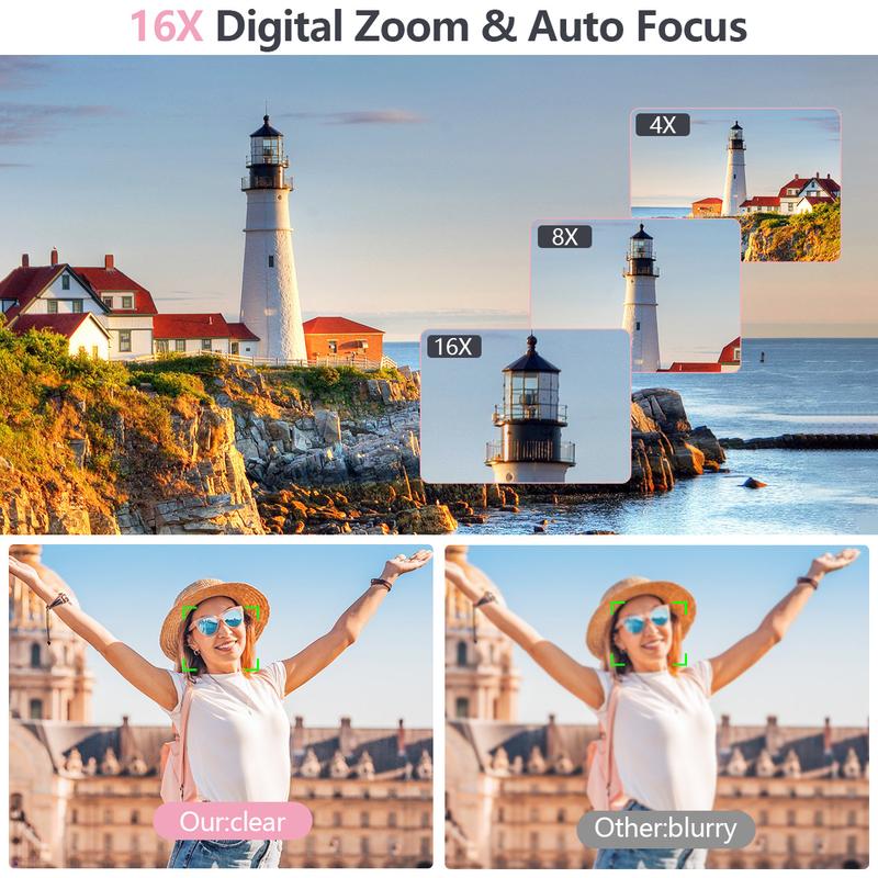 4K & 64MP Digital Camera, 16x Digital Zoom, Auto Focus, 2.8