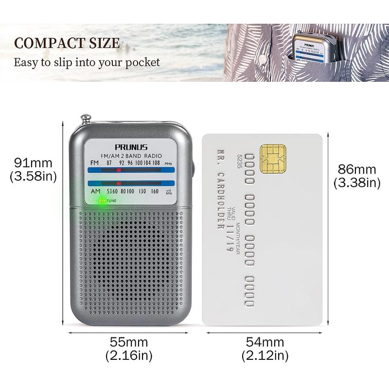 DE333 Portable Radios Small, Battery Radio Transistor with FM AM, Signal Indicator, AAA Battery Operated, Mini Pocket Radio for Walking Jogging and Camping By PRUNUS Audio Card