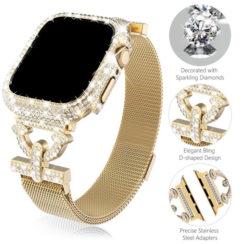 Magnetic Watch Band & Case Set, Fashion Watch Band & Case Set for Women, Wearable Accessories Compatible with Apple Watch Series 9 8 7