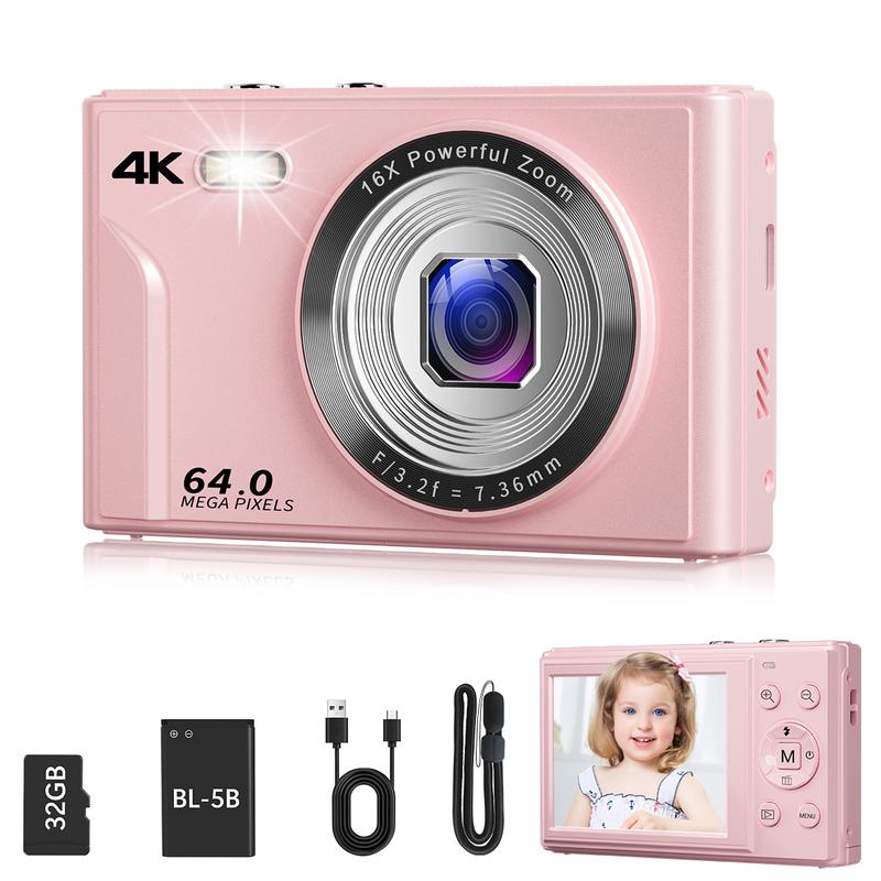 4K & 64MP Digital Camera, 16x Digital Zoom, Auto Focus, 2.8