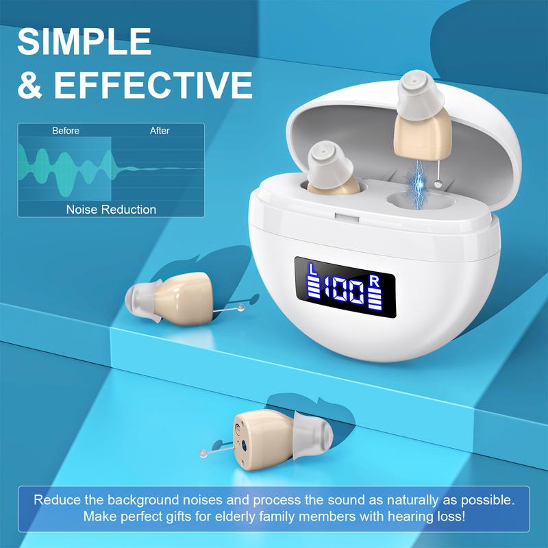 Mini In-ear Hearing Amplifiers Invisible Hearing Aids Adjustable Volume Hearing Aids With Rechargeable Display