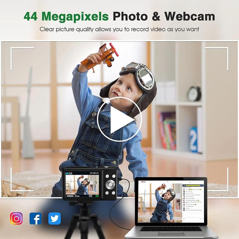 44MP 16X Zoom 1080P HD Digital Camera, Portable Mini Video Recorder, Antishake Camcorder, Digital Camera, Birthday Gift