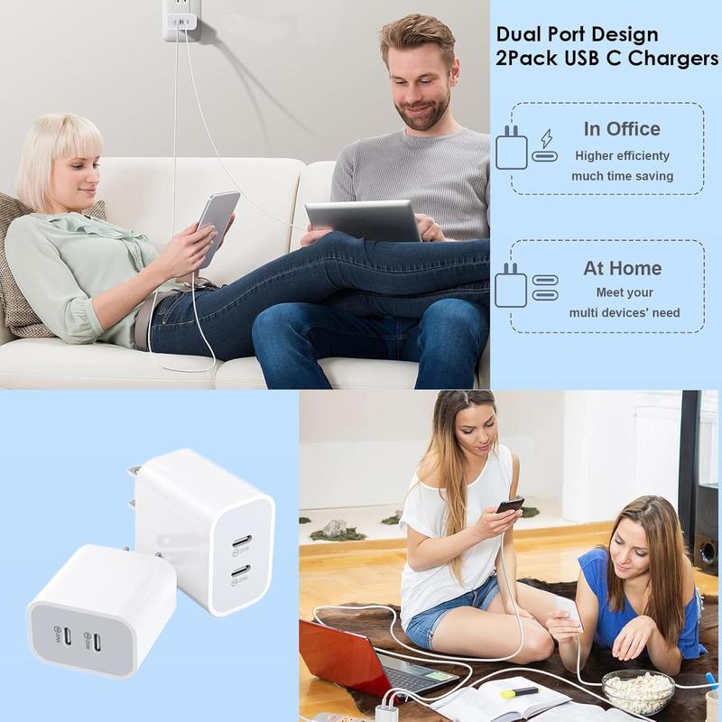 10FT 6FT Dual-Port USB-C Fast Charger Plug, compatible with iPhone 14 13 12 11 XS XR, with automatic smart protection for safe, efficient charging
