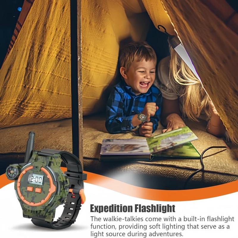 Cordless Walkie Talkie Toy, 2 Counts 200m Transmission Range Walkie Talkie with Flashlight & Compass, Outdoor Game Toy, Christmas Gift