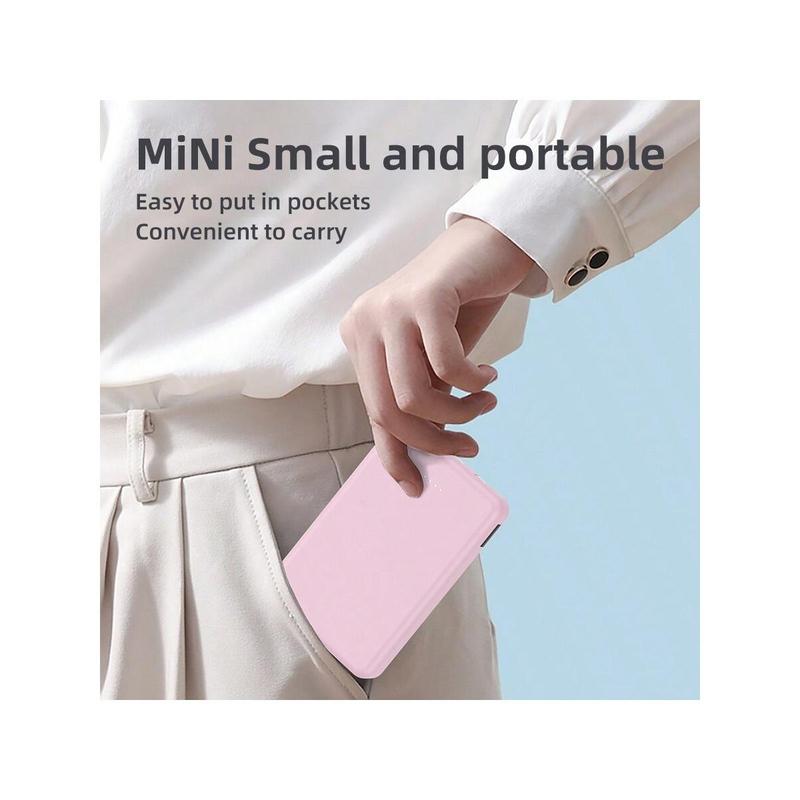 Mini Portable Mobile Phone Power Bank Charger 5000mAh, Input Type-C, USB C Block,4-USB Output Built-In Type-C Cable, Micro Cable, Suitable For IPhone Cable Charging, USB-A Output Interface, For IPhone ,  And Other Series