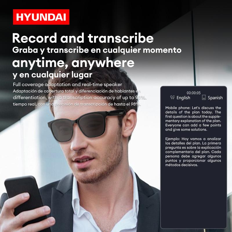 HYUNDAI C8 Wireless Headphone Smart Glasses For Listening To Music & Calling, Support  75 Languages APP Bluetooth Translation & Meeting Summary Glasses for Women & Men