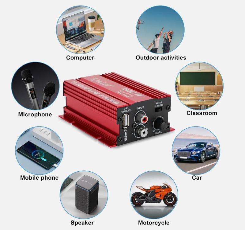 500W 12V 2 Channel Powerful Stereo Audio Power Amplifier HiFi Bass Amp Car Home