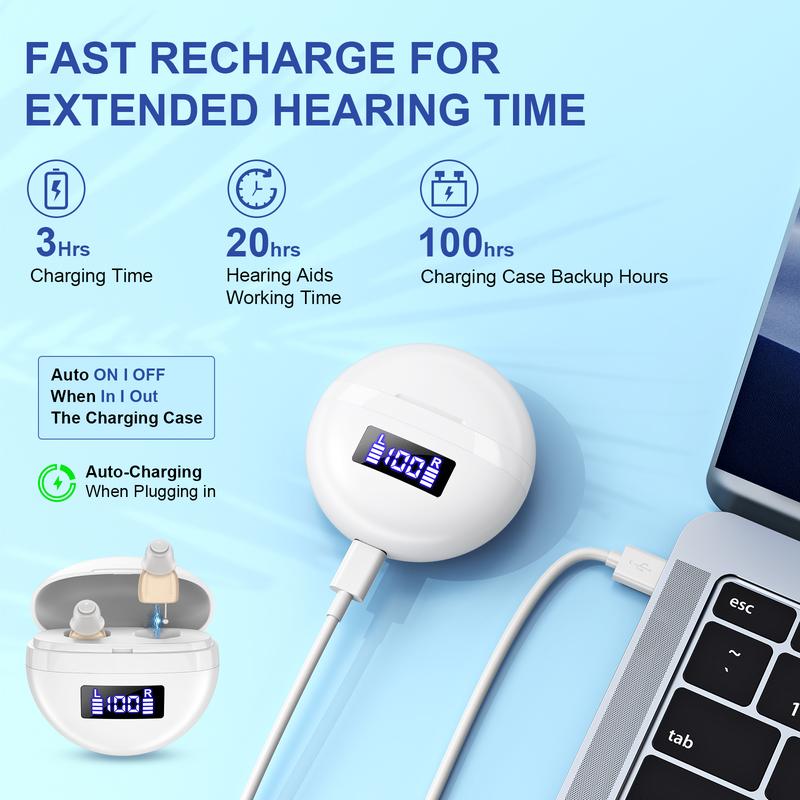Mini In-ear Hearing Amplifiers Invisible Hearing Aids Adjustable Volume Hearing Aids With Rechargeable Display