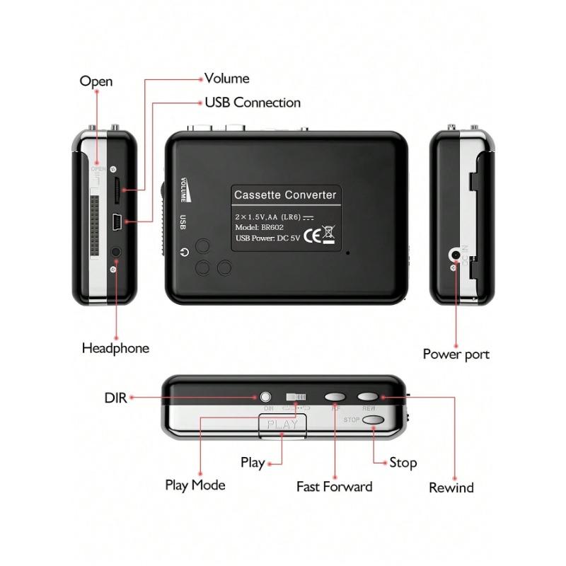 Cassette Player Walkman, Convert Audio Music Cassette To MP3, Compatible With Laptop PC, With Earphone Compact Portable