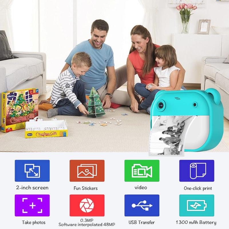 Multifunctional 1080P HD Dual Camera Instant Print Camera, Rechargeable Instant Print Camera with 32GB Card & Print Paper, Video Selfie Toy Camera, Photo Camera