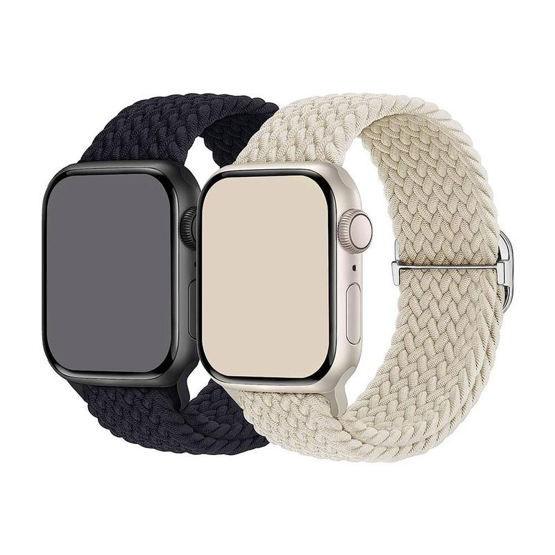 Adjustable Nylon Braided Watch Band (Band Only), 2 Counts Replacement Watch Band for iWatch Series 10 9 8 7 6 5 4 3 2 1, Smart Watch Accessories