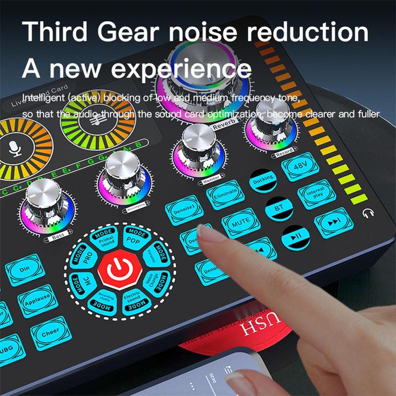 Q7 Live Streaming DJ Device, WirelessMixer Device, RGB Light Button DJ Mixer, Sound Control Game Singing Atmosphere Audio Mixer for Live Broadcast