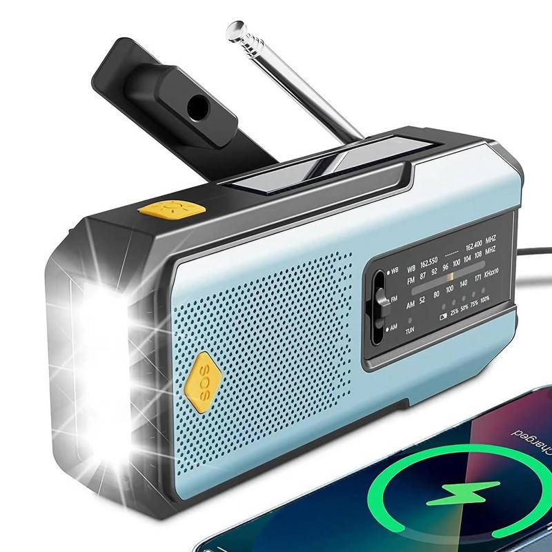 Portable Radio, 2000mAh Emergency Radio with Solar & Hand Crank Powered, AM FM Radio with 3-LED Flashlight, Outdoor Emergency Radio