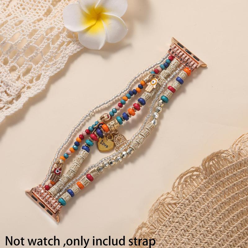Boho Design Beaded Watch Band, Fashionable Watch Band for Women, Stretchy Watch Band Compatible with iWatch Band Series 3 2 1 Ultra