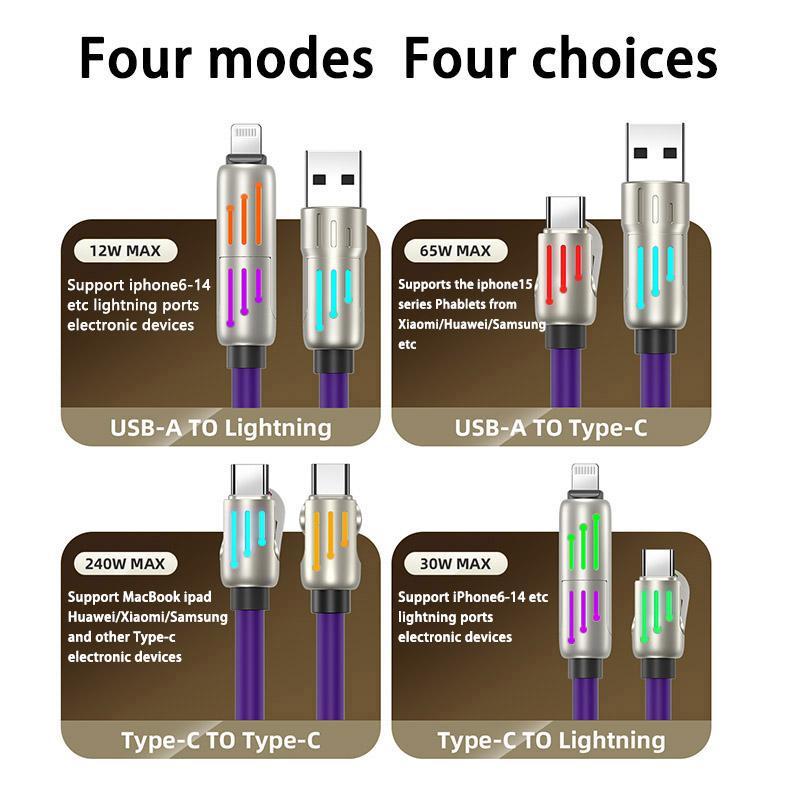 240W 4-in-1 USB-C Data Cable with Storage Bag, USB-A Type-C Multifunctional Zinc Alloy 240W Data Cable for iPhone 15 14 Mobile iPad Pro, Charging Cable for Phone
