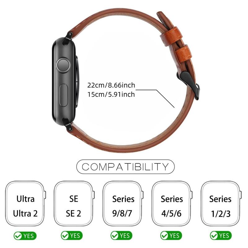 Artificial Leather Watch Band (Band Only), Vintage Wristband Replacement Band Compatible with Apple Watch, Portable Watch External Accessories Compatible with iWatch Series 9 8 7 6 5 4 3 2 1, SE Sports & Edition