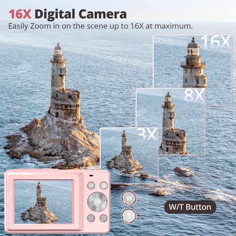 44MP 16X Zoom 1080P HD Digital Camera, Portable Mini Video Recorder, Antishake Camcorder, Digital Camera, Birthday Gift
