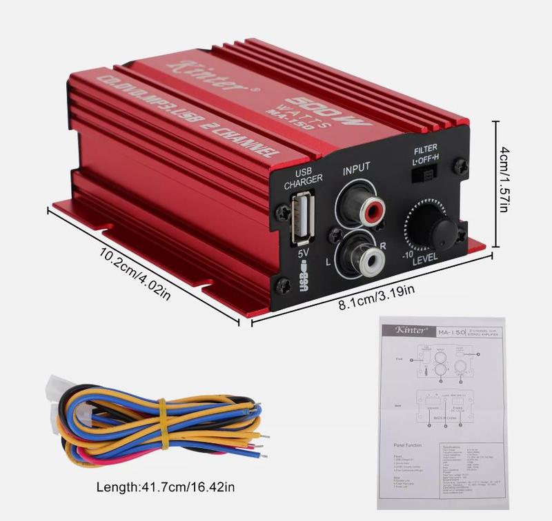 500W 12V 2 Channel Powerful Stereo Audio Power Amplifier HiFi Bass Amp Car Home